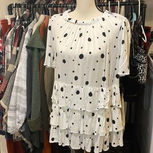 NWT Boutique White with Black Polka Dots Top